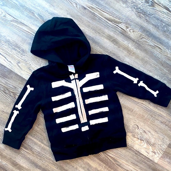 EUC Black Zip Up Hoodie Skeleton Print 18-24 Months - Picture 1 of 4